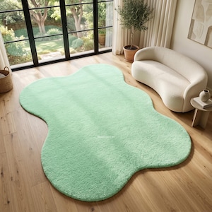 Alfombra irregular verde menta – Alfombra abstracta amorfa color verde salvia pastel