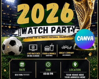 World Football 2026 Watch Party Invitation | Editable Canva Soccer Event Flyer (Digital Download)