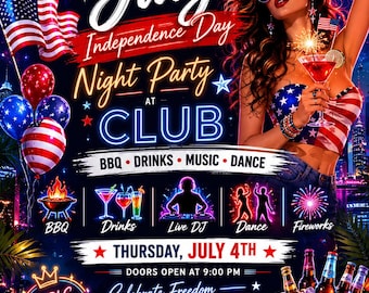 4th of July Club Flyer Template | Independence Day Party Invitation (Digital Download)