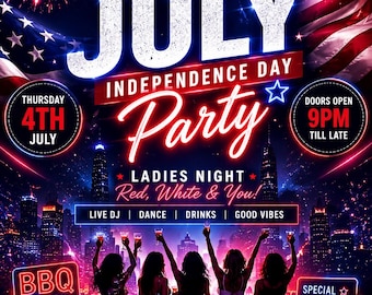 4th of July Party Flyer Template | Independence Day, Ladies Night, BBQ (Canva)