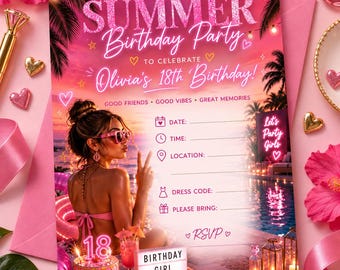 Editable Summer Pool Party Invitation, Tropical Birthday Template (Digital Download)