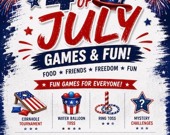4th of July Games Flyer Template | Editable Canva Invitation (Digital Download)