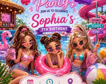 Pool Party Birthday Invitation | Editable Summer Canva Template (Digital Download)