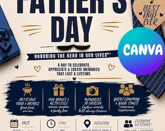 Father's Day Invitation Template | Editable Canva Party Flyer (Instant Download)