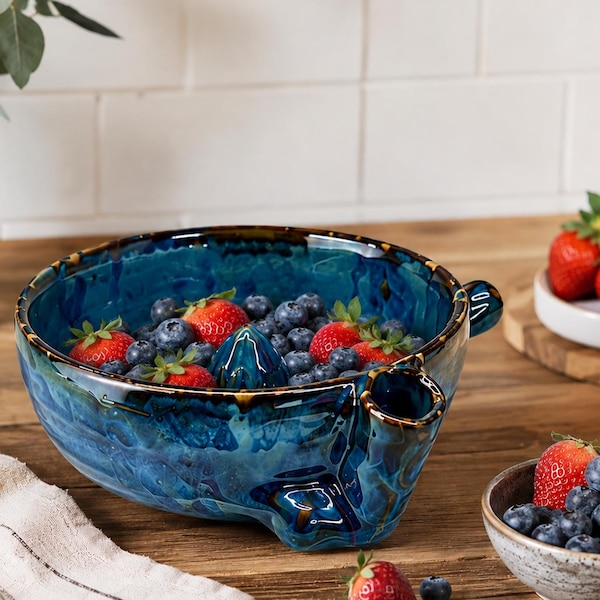 Handcrafted Swirl Clean Ceramic Berry Bowl– Automatic Fruit & Berry Washer  Kitchen Decor, Decorative Must-Have