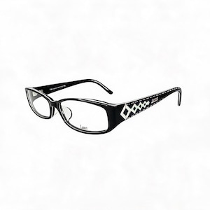 Vintage Black Rectangular Eyeglasses: Wide Temple Diamond Pattern, Y2K Punk Office Siren Eyewear 36