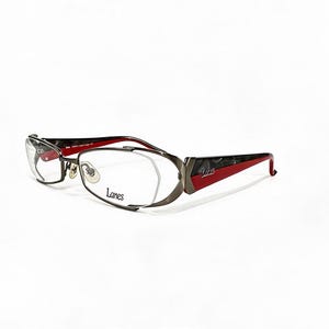 Vintage Cyberpunk Metal Eyeglass Frame: Wire Cutout Rectangle, Two-Tone Red Black Techwear Glasses 16