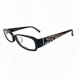 Occhiali da vista neri Y2K: Occhiali con aste larghe e motivo paisley cremisi dipinto, montatura ovale rettangolare retrò, occhiali da vista boho cyber da ufficio 54