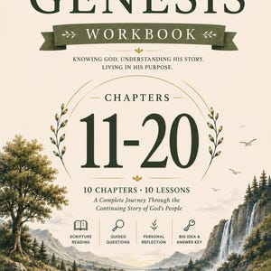 Può includere: Copertina di un quaderno di lavoro con il titolo "GENESIS WORKBOOK" e il testo "Capitoli 11-20". La copertina presenta un'illustrazione paesaggistica con una cascata, alberi e il testo "Conoscere Dio. Comprendere la Sua storia. Vivere nel Suo scopo."