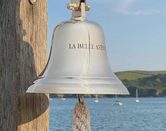 Personalized Nautical Brass Bell with Rope | Custom Engraved Boat Bell | Coastal Decor | Housewarming Gift