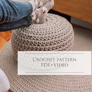 Crochet Pouf Pattern PDF + Video | Beginner Ottoman Footstool Tutorial | Chunky Cotton Cord 9mm | English Pattern