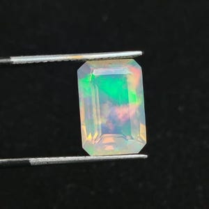 Natural Ethiopian Opal Gemstone, Faceted Rectangular Loose Opal, Colorful Gemstone for Ring, Pendant & Jewelry Making