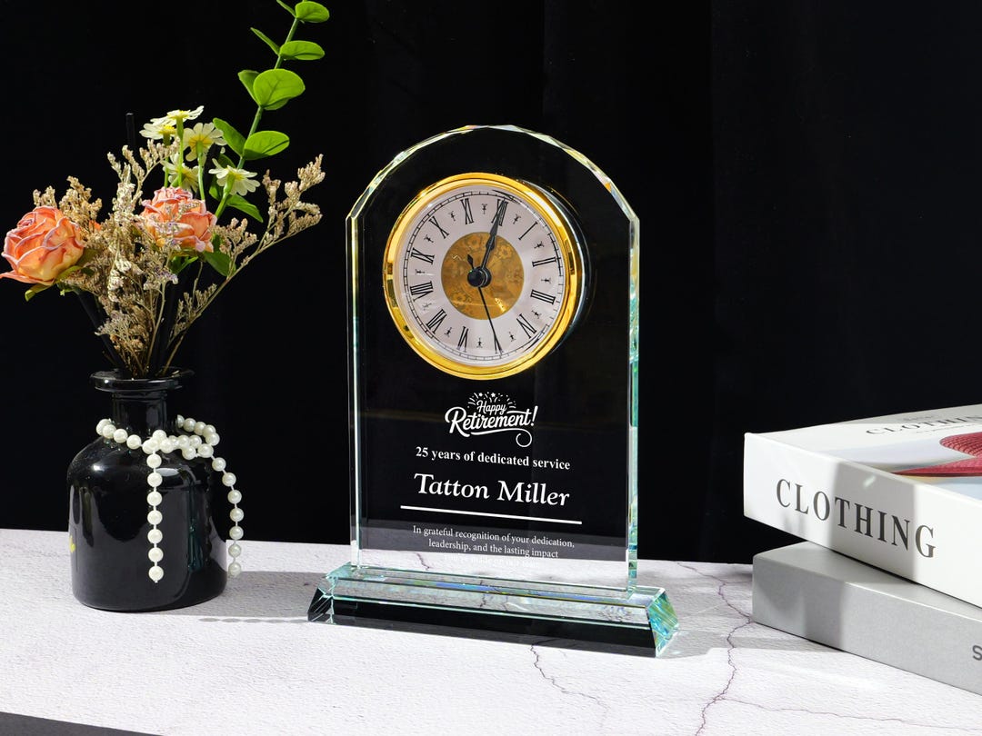 Personalized Clock Glass Trophy Award,custom Retirement Appreciation ...