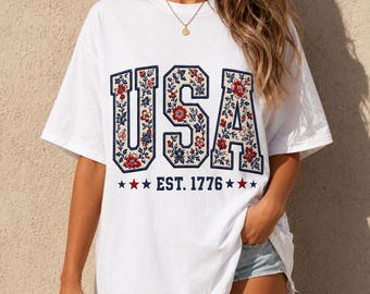 Floral USA Png, Patriotic Png, Retro America Png, 4th Of July PNG, 4th Of July Sublimation Design, America Coquette Png, Girly png