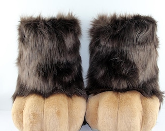 Custom Coupur Pelztier Füße Pfoten, Plüsch Dark Flaum Fursuit Schuhe Mit Weichen Gummi Rosa Pfoten Pads Für Convention Cosplay.