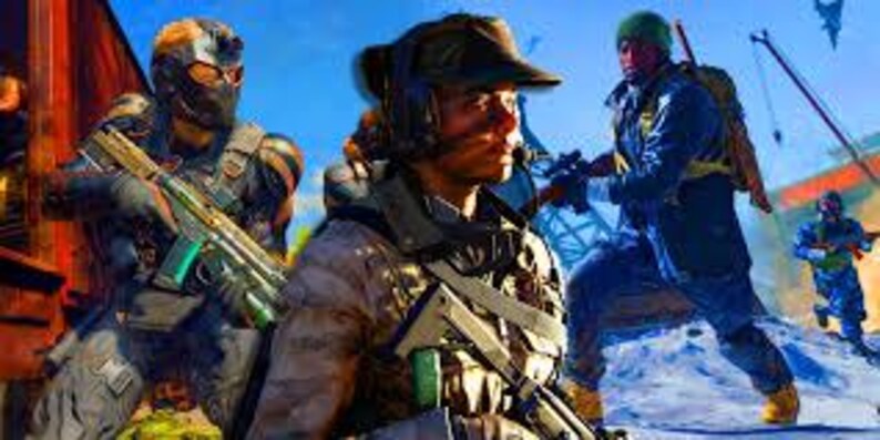 May include: Image of a group of soldiers in combat gear, holding rifles. One soldier wears a helmet and goggles, while another wears a hat. The scene is set outdoors with a blue sky and snow.