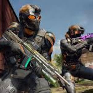 May include: A group of armed figures in tactical gear, holding rifles, are positioned in a combat scene. One figure is in the foreground, wearing a helmet and holding a rifle with a green magazine. A helicopter flies in the background.