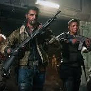 May include: Four individuals, each holding a firearm, stand in a dimly lit, industrial-looking setting. The group includes a woman with a rifle, a man with a shotgun, and two others with assault rifles. They are dressed in tactical gear and casual clothing.