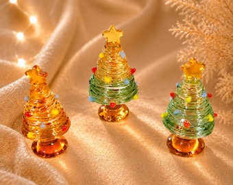 Handmade Glass Christmas Tree Figurine, Crystal Pine Tree Sculpture, Mini Xmas Tree Ornament, Holiday Table Decor, Unique Christmas Gift