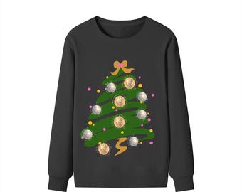 Sudadera unisex de algodón con diseño clásico de árbol de Navidad con bola de discoteca.