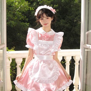 Glossy Pink Satin French Maid Sissy Dress