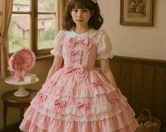 sissy pink Lolita spaghetti strap dress with hood, maid outfit