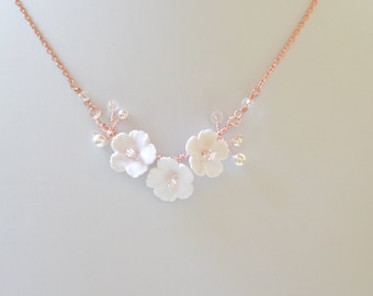 White Cherry Blossom Vine  Necklace.  Cherry Blossom Vine Necklace. Bridal Vine Necklace. Vine Necklace