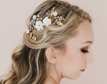 Sakura /Cherry Blossom and Metal Leaves. Adelle Bridal Hair Comb