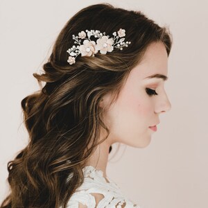 Nude/Beige Cherry Blossom/Sakura Bridal Hair Comb. Cherry Blossom Bridal Headpiece. Bridal Hair Comb Headpiece. MEGAN image 1