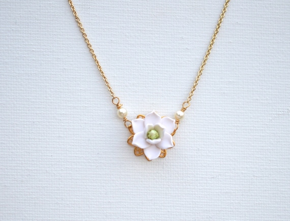 Delicate White Magnolia Necklace. Bradley Delicate Necklace in White Magnolia .