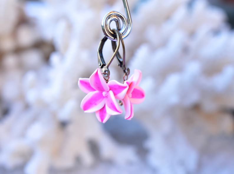 Stargazer Lily Earrings. Pink Lily Earrings. Stargazer Lily Jewelry. image 1