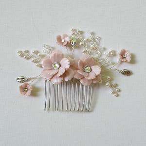 Nude/Beige Cherry Blossom/Sakura Bridal Hair Comb. Cherry Blossom Bridal Headpiece. Bridal Hair Comb Headpiece. MEGAN image 5