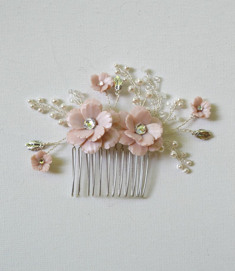 Nude/Beige Cherry Blossom/Sakura Bridal Hair Comb. Cherry Blossom Bridal Headpiece. Bridal Hair Comb Headpiece. MEGAN image 5