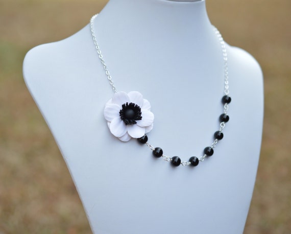 Black and White Anemone Flower Necklace Anemone Flower Necklace