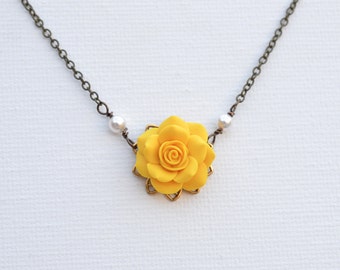 Delicate Golden Yellow Rose Drop Necklace. Bradley Delicate Drop Necklace in Golden Yellow Rose