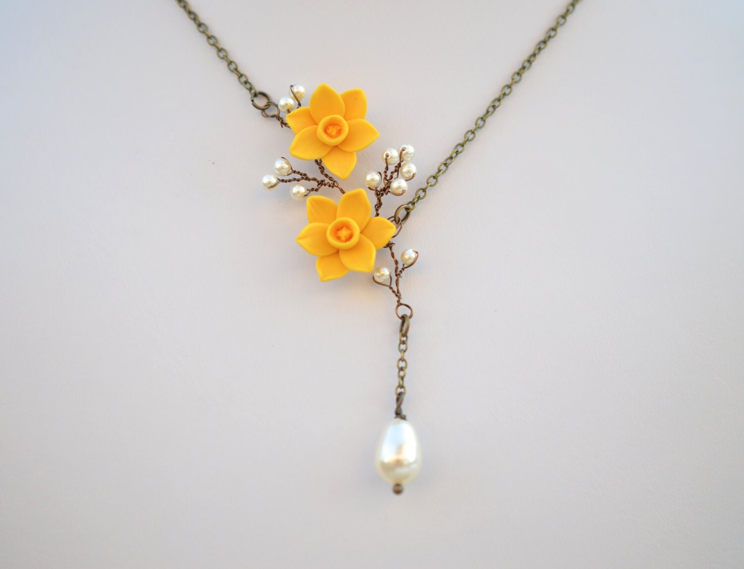 Yellow Daffodil Flower Necklace. Daffodil Spring Necklace. Etsy