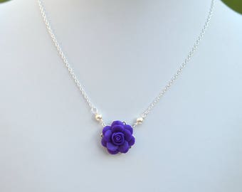 Delicate Deep Purple Rose Necklace. Bradley Delicate Necklace in Deep Purple Rose .