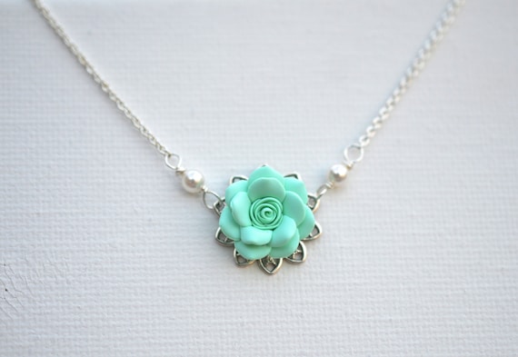 Delicate Mint Green Rose Drop Necklace. Bradley Delicate Mint Rose  Necklace. 