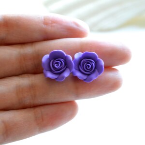 Amethyst Rose Post Earrings. Purple Rose Stud Earrings. Purple Rose Jewelry. image 4