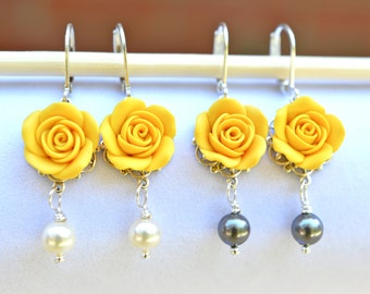 Golden Yellow Rose Earrings, Yellow Flower Earrings, Spring Earrings, Bridesmaid Earrings, Spring Jewelry, Bridal Jewelry