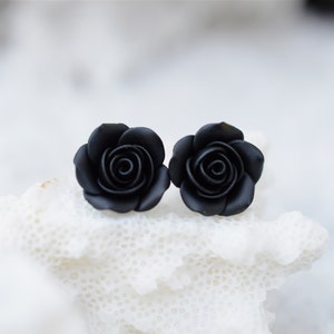 Black Rose Post Earring, Black Rose Stud Earrings, Black Flower Earrings, Floral Earrings image 1