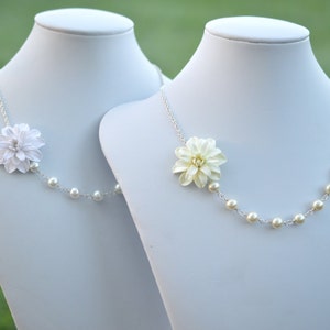 FREE EARRINGS, Ivory Dahlia Necklace, White Dahlia Necklace, Flower Necklace, Statement necklace, Bridesmaid Necklace.