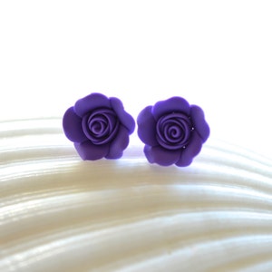 Amethyst Rose Post Earrings. Purple Rose Stud Earrings. Purple Rose Jewelry. image 3