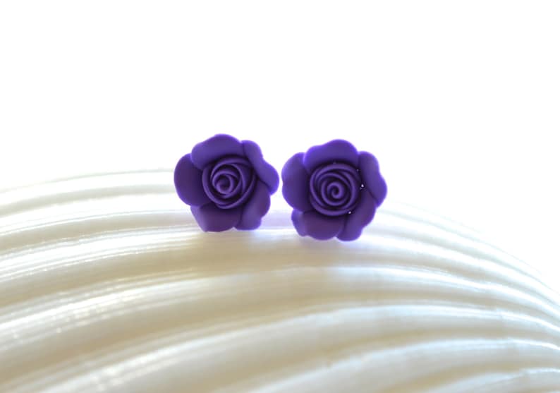 Amethyst Rose Post Earrings. Purple Rose Stud Earrings. Purple Rose Jewelry. image 3