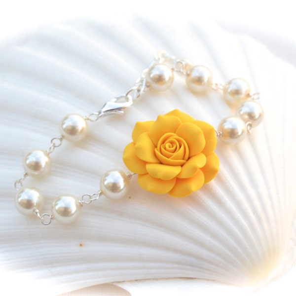 Golden Yellow Rose Bracelet, yellow Flower bracelet, Spring Bracelet, bridesmaid Bracelet, Bridal Bracelet