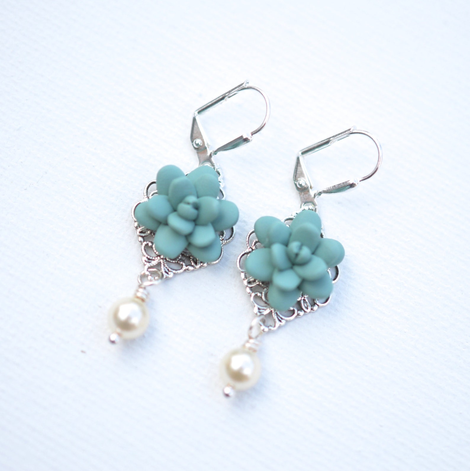 Dusty Mint Succulent Earrings Succulent Earrings Mint Etsy