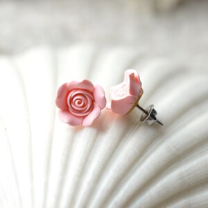 Pastel Blush Pink Rose Stud Earrings. Pink Rose Post Earrings. Flower Rose Stud Earrings. image 3