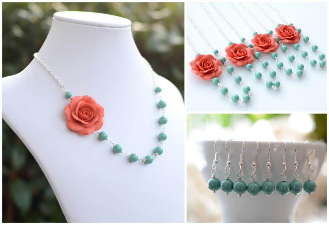 FREE EARRINGS Dusty Mint Rose and Coral Swarovski Pearls Etsy