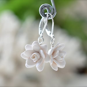 White Gardenia Earrings, White Flower Earrings, White Bridal Earrings, White Wedding Jewelry, Gardenia Jewelry