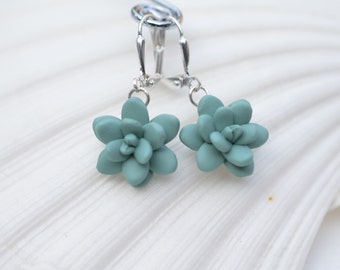 Dusty Mint Succulent Simple Dangle Earrings